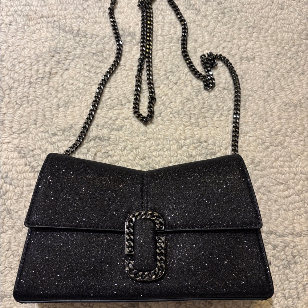 Marc Jacobs Black Glitter Clutch with Chain